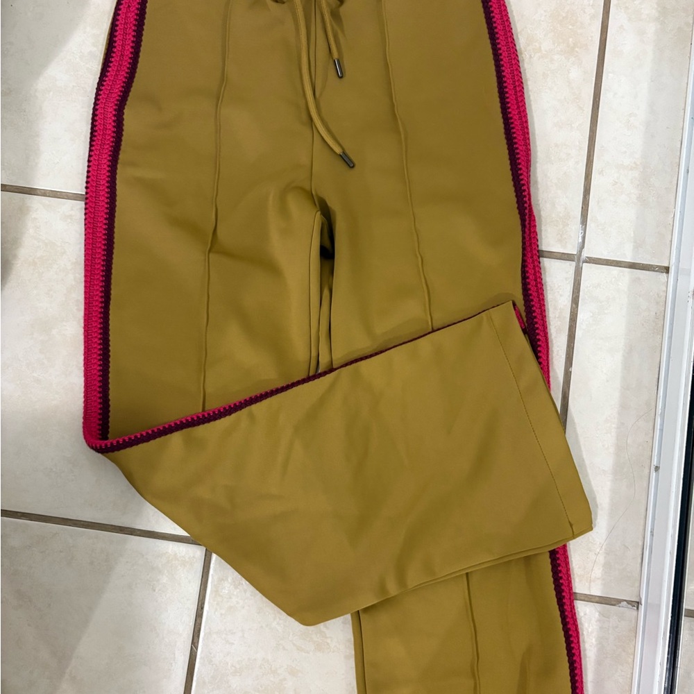Anthropology Tan Pants with Pink Trim